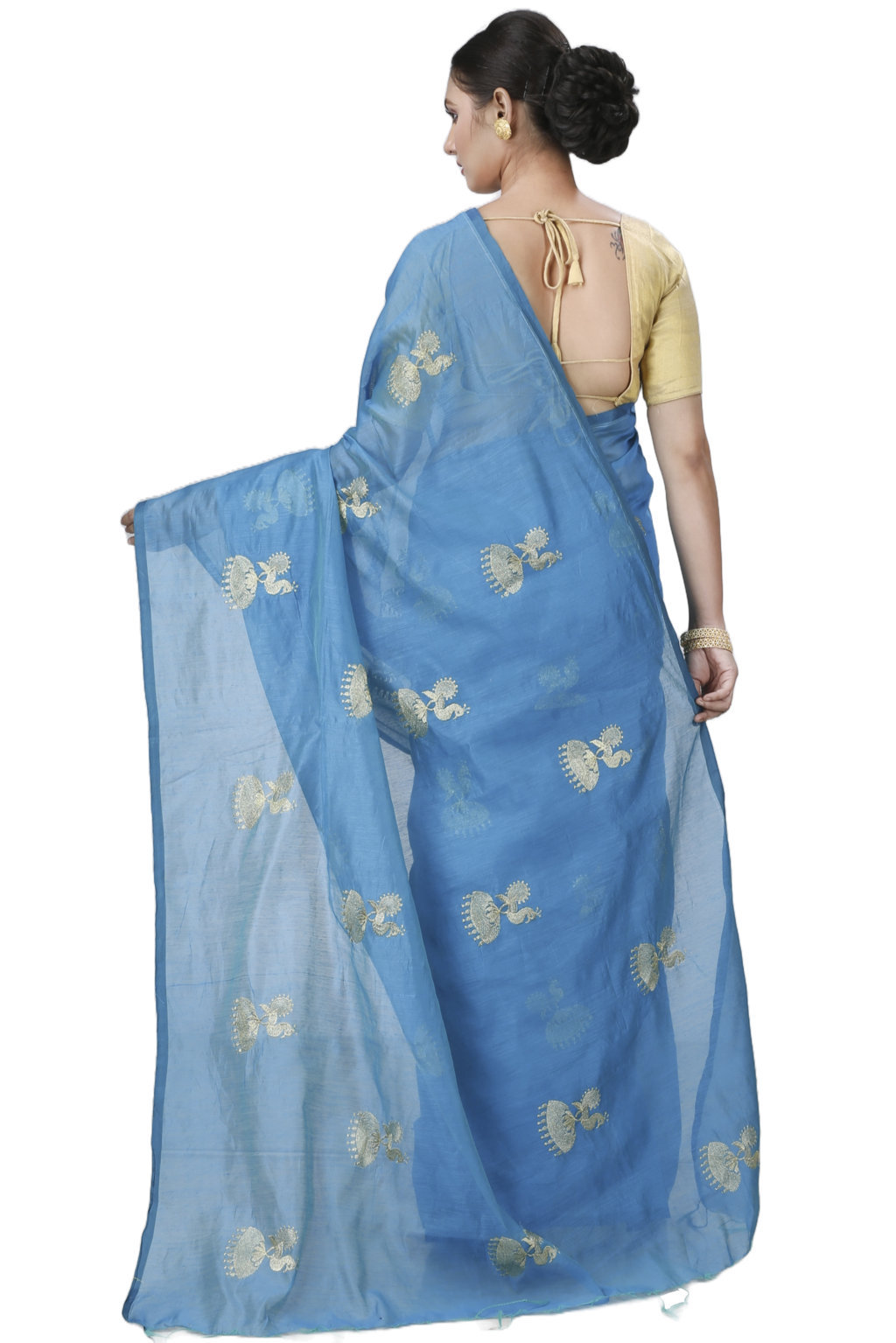 Sky Blue Blended Cotton Tuli Hand Loom Saree (1238)